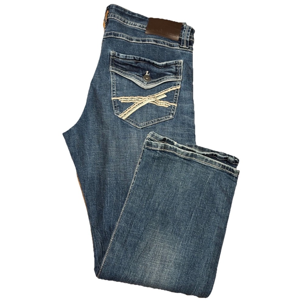 TK Axel‎ Mens 35x27.5 Blue Jeans Denim Slim Boot Cut Stretch #Wearharder Pockets